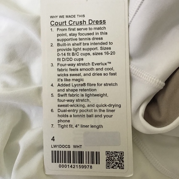 LuLuLemon sz 4 Court Crush Dress White NWT - Picture 2 of 8